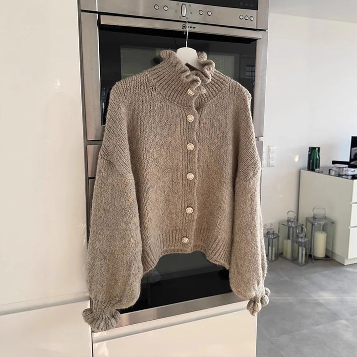 Damen Strickjacke mit modischem Kragen und Knopfdetails Drune