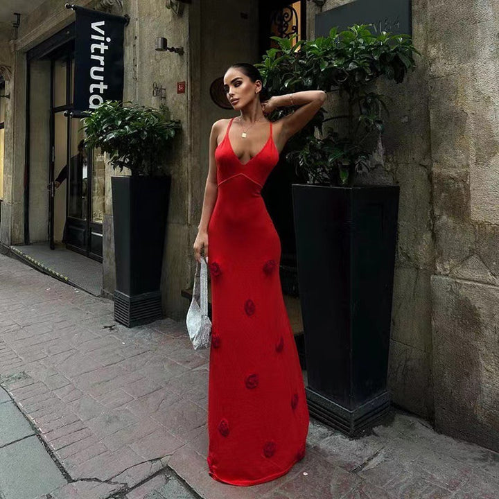 Damen Abendkleid mit dekorativen Blumenapplikationen Drune