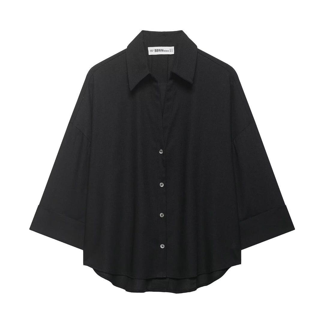 Damen Oversized-Hemdbluse mit kastiger Silhouette, weiten Kimonoärmeln und abgerundetem Saum Drune