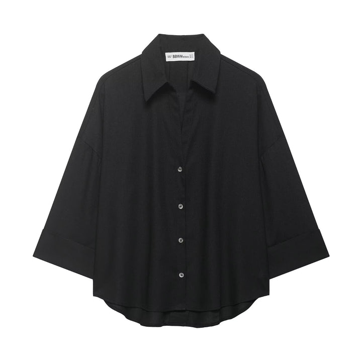 Damen Oversized-Hemdbluse mit kastiger Silhouette, weiten Kimonoärmeln und abgerundetem Saum Drune