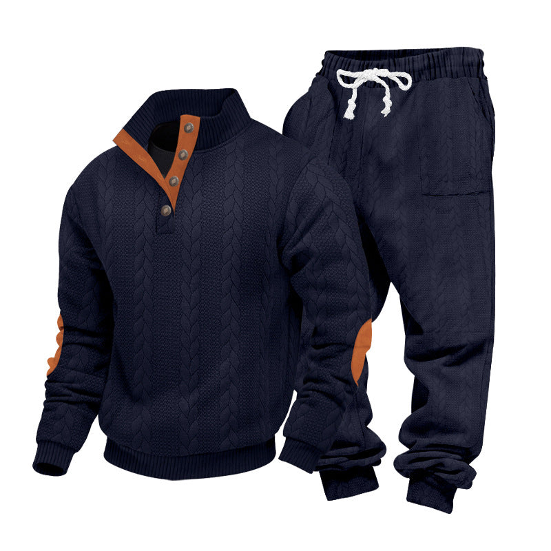 Herren nan Strickkombination aus Pullover und Jogginghose mit Zopfmuster und Ellenbogenbesatz Drune