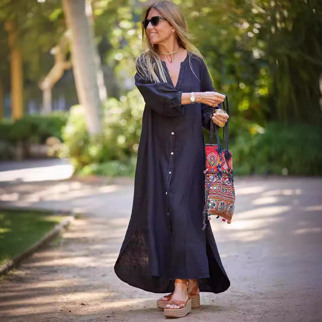 Damen Leichte Sommerkleid aus Leinen Drune