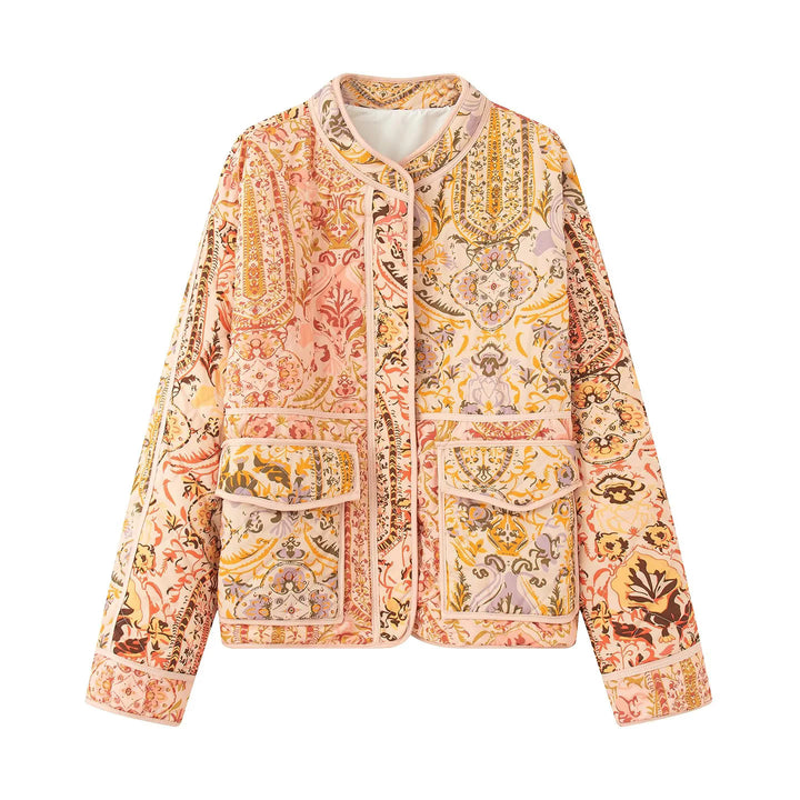 Damen elegante gepolsterte Jacke mit floralem Muster und praktischen Außentaschen Drune