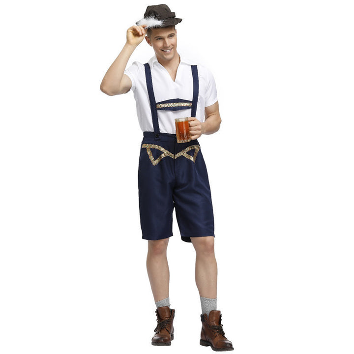 Herren nan traditionelle Oktoberfest Lederhose kurz mit verstellbaren Trägern und Zierstickerei Drune