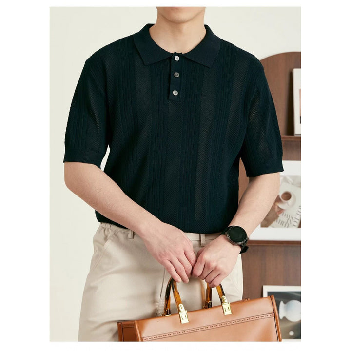 Herren Modisches Kurzarm-Strickpoloshirt Drune