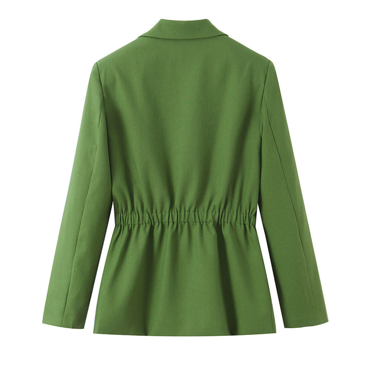 Damen Taillierter Blazer mit Tunnelzug-Taille, Reverskragen und Schmuckknöpfen Drune