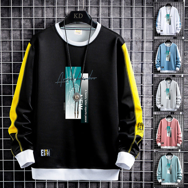 Herren Sportlich‑urbanes Rundhals‑Sweatshirt mit Kontrastärmeln, gerippten Bündchen & frontalem Grafikprint Drune