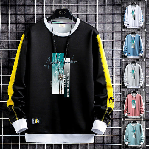 Herren Sportlich‑urbanes Rundhals‑Sweatshirt mit Kontrastärmeln, gerippten Bündchen & frontalem Grafikprint Drune