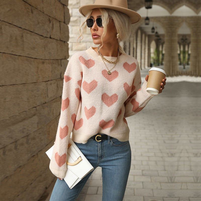 Damen Kuscheliger Strickpullover mit Herzmotiv Drune