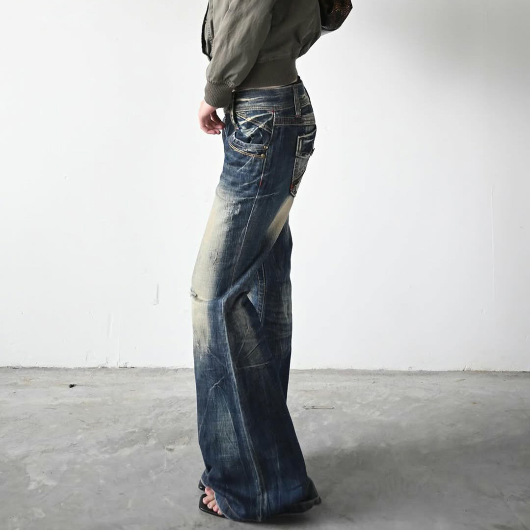 Damen Flared Jeans mit modischem Used-Look Drune