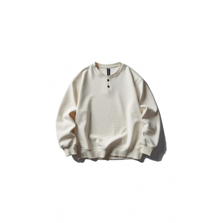 Unisex Waffelstrick-Henley-Sweatshirt im Oversize‑Cut mit Knopfleiste Drune