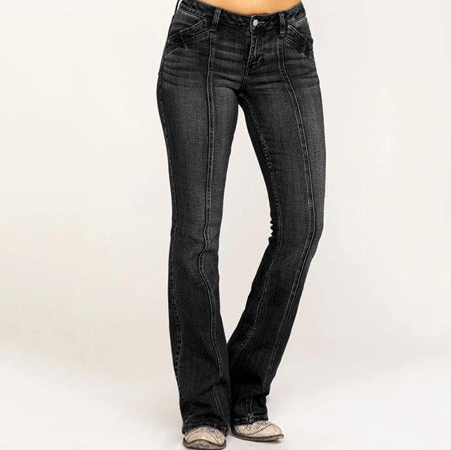 Damen nan weite Schlagjeans mit hochgeschnittener Taille, figurbetontem Hüftschnitt und elastischem Denim Drune