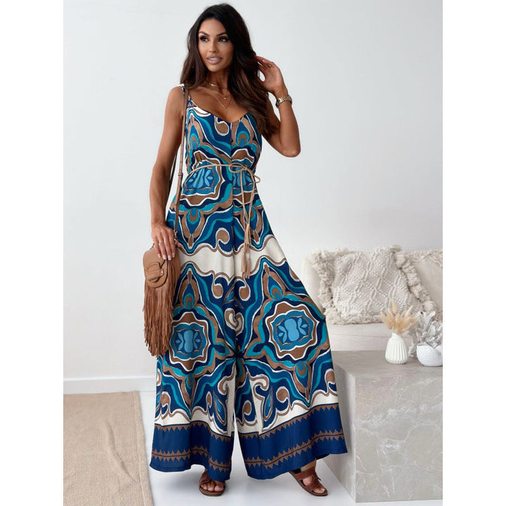 Damen Jumpsuit mit floralem Design und taillierbarem Gürtel Drune
