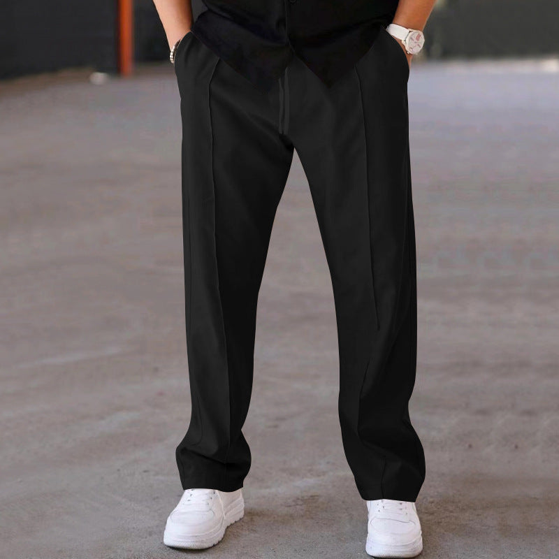 Herren Relaxed-Fit Freizeit-Hose mit Bügelfalte, Tunnelzug und Eingrifftaschen Drune