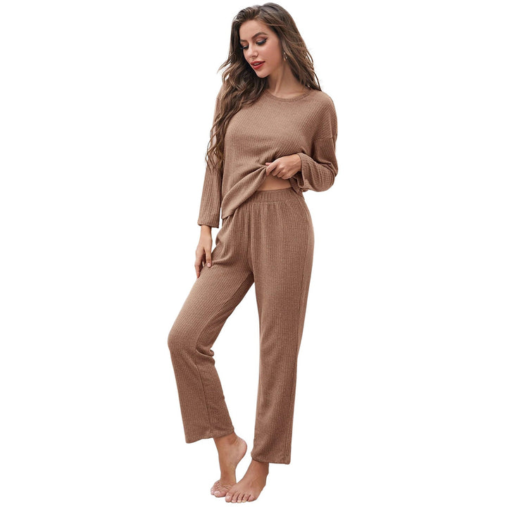 Damen lässiges Langarm-Pyjama-Set mit elastischem Bund und weichem Stoff Drune