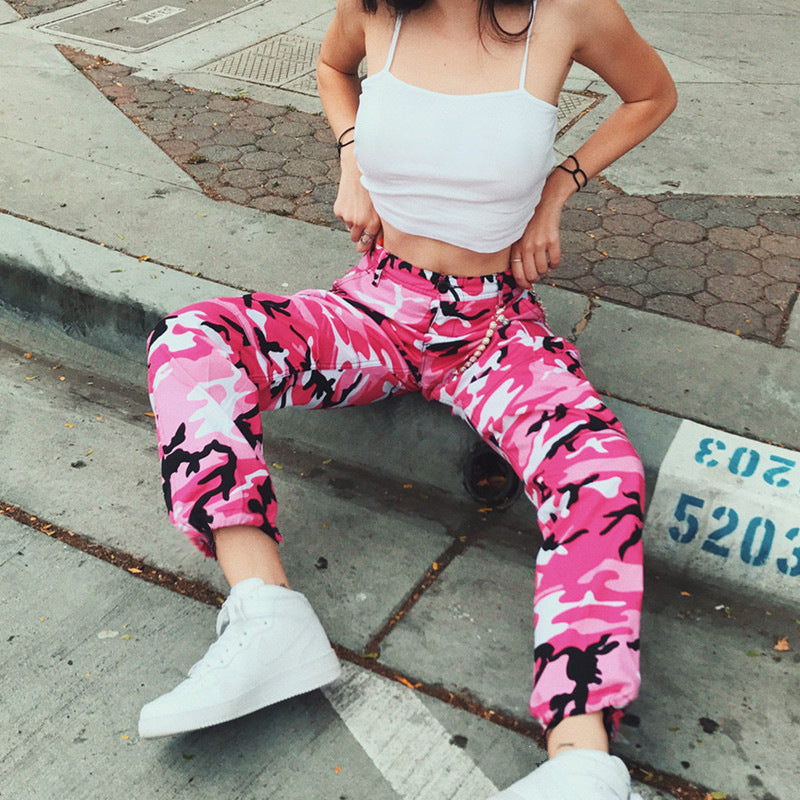Damen Cargohose mit Camouflage‑Print, elastischem Bund und Beinbündchen Drune