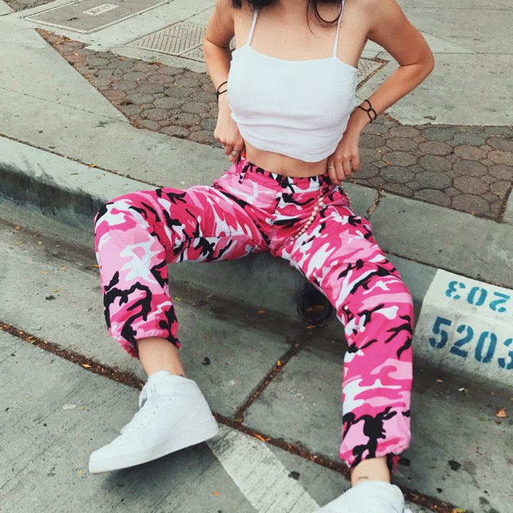 Damen Cargohose mit Camouflage‑Print, elastischem Bund und Beinbündchen Drune