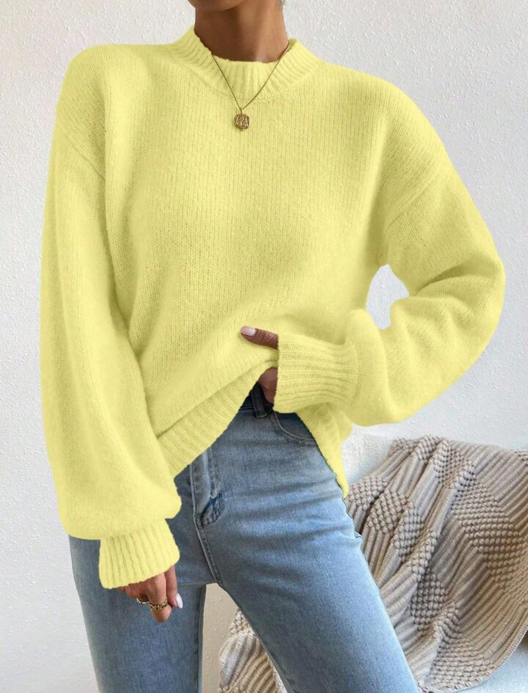 Damen Oversize Feinstrickpullover mit angedeutetem Mohair‑Effekt und verlängerten Rippbündchen Drune