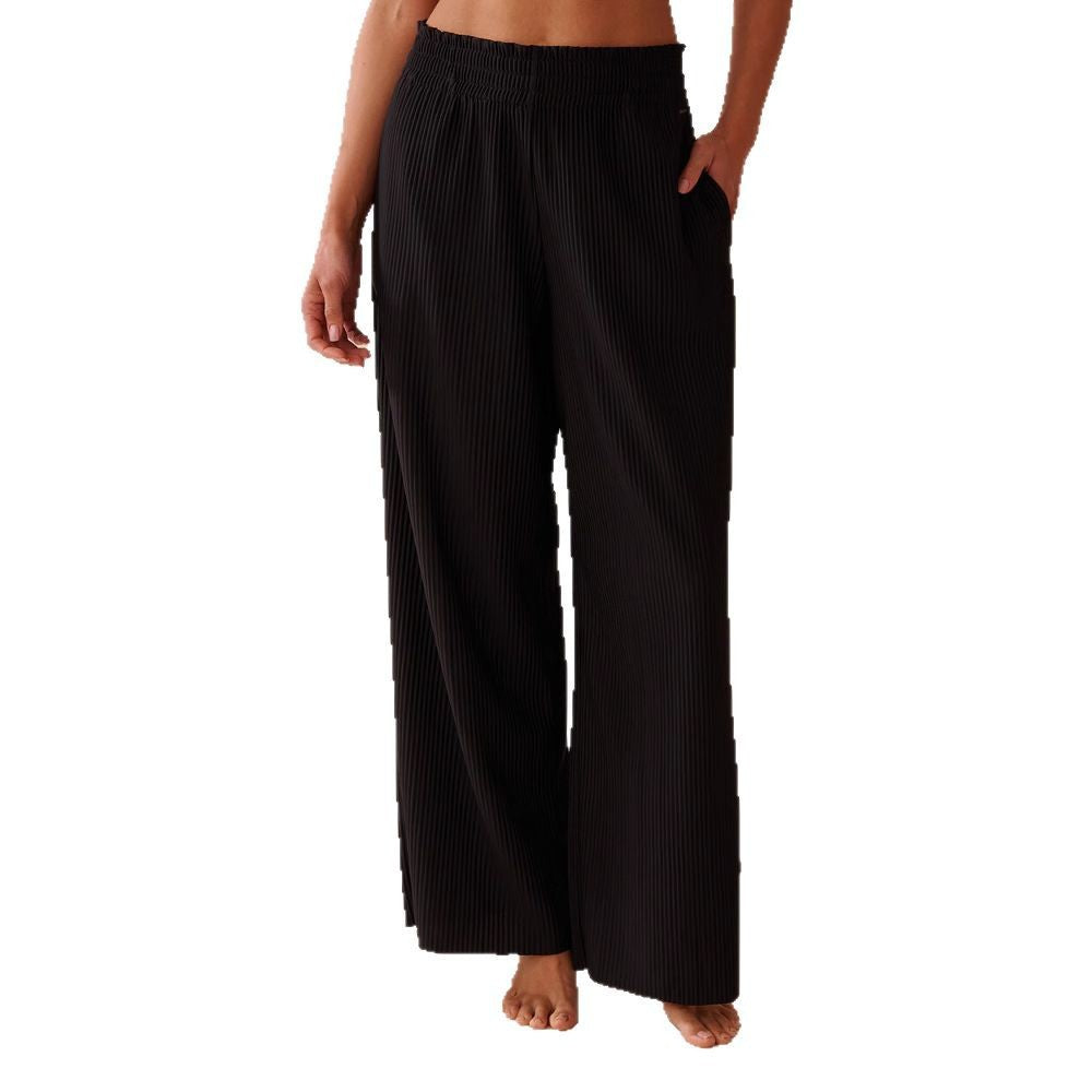 Damen Weite Plissee‑Loungehose mit elastischem Smokbund, Seitentaschen und fließender Palazzo‑Silhouette Drune
