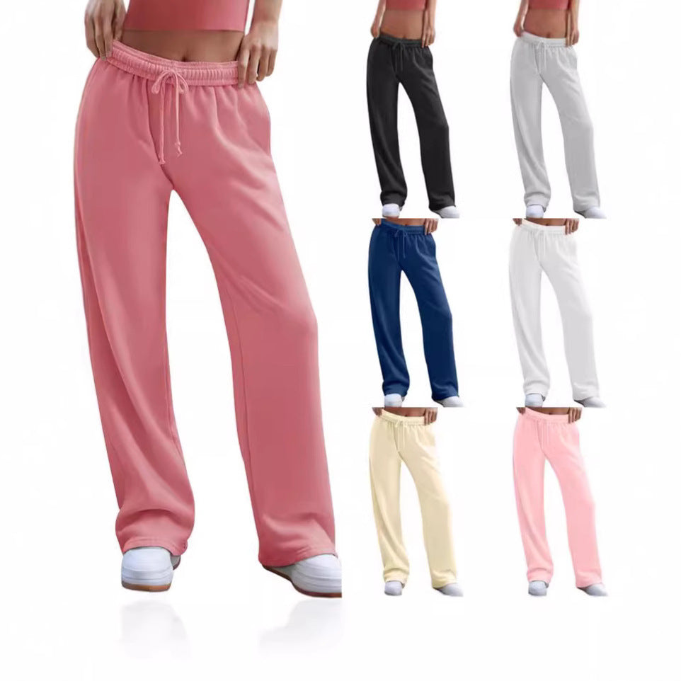Damen nan weite Komfort-Loungehose mit hochgeschnittener Taille, elastischem Bund und Kordelzug Drune