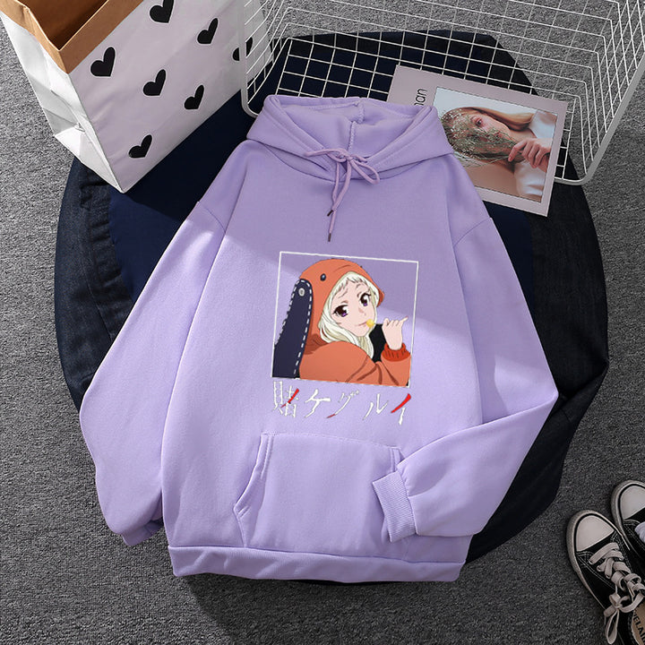 Damen nan Oversize Kapuzenpullover mit Manga-Frontprint und Kängurutasche Drune