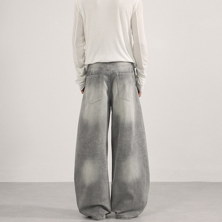 Herren Bodenlange Oversized-Denim-Palazzohose mit verwaschener Fade-Optik und tiefem Schritt Drune