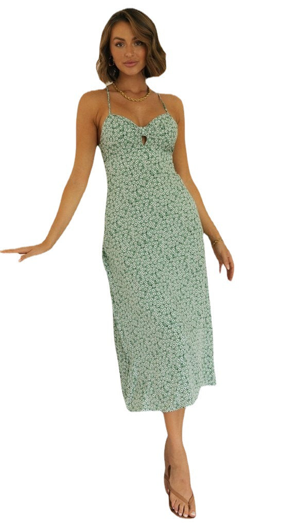 Damen Midikleid mit zarten Spaghettiträgern und herzförmiger Ausschnitt Drune