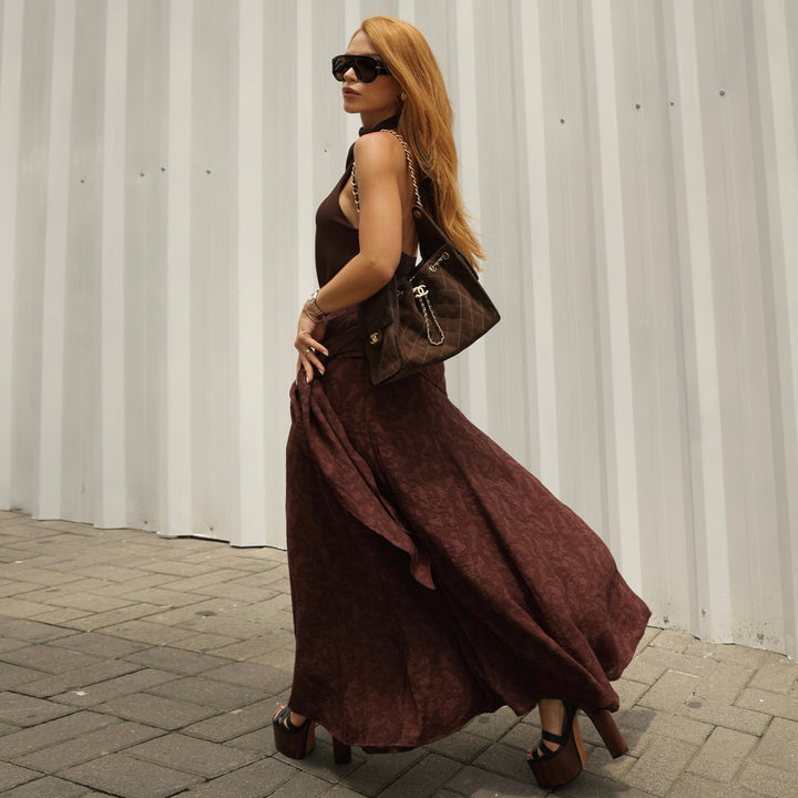 Damen Maxirock mit raffiniertem Wickeldesign und floralen Akzenten Drune