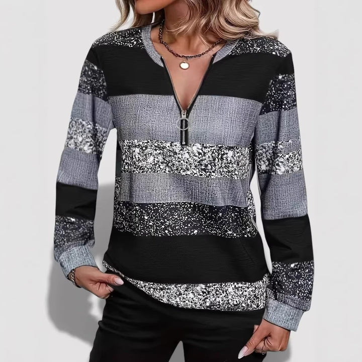 Damen Modischer Zip-Pullover mit grafischem Muster