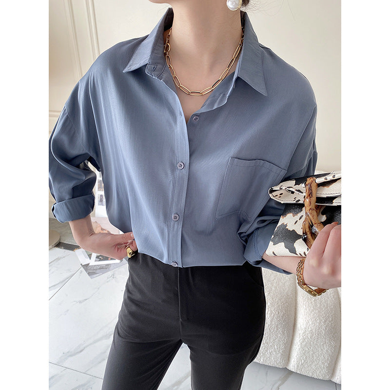 Damen lässige oversized Hemdbluse aus atmungsaktivem Baumwollmix mit Brusttasche Drune