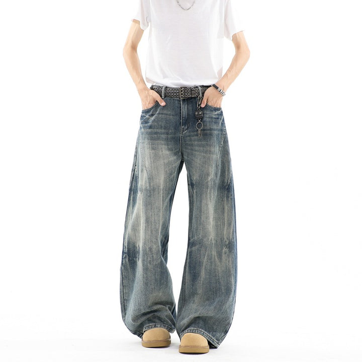 Herren Ultraweite Baggy-Jeans mit tiefem Schritt und strukturierter Faltenoptik Drune