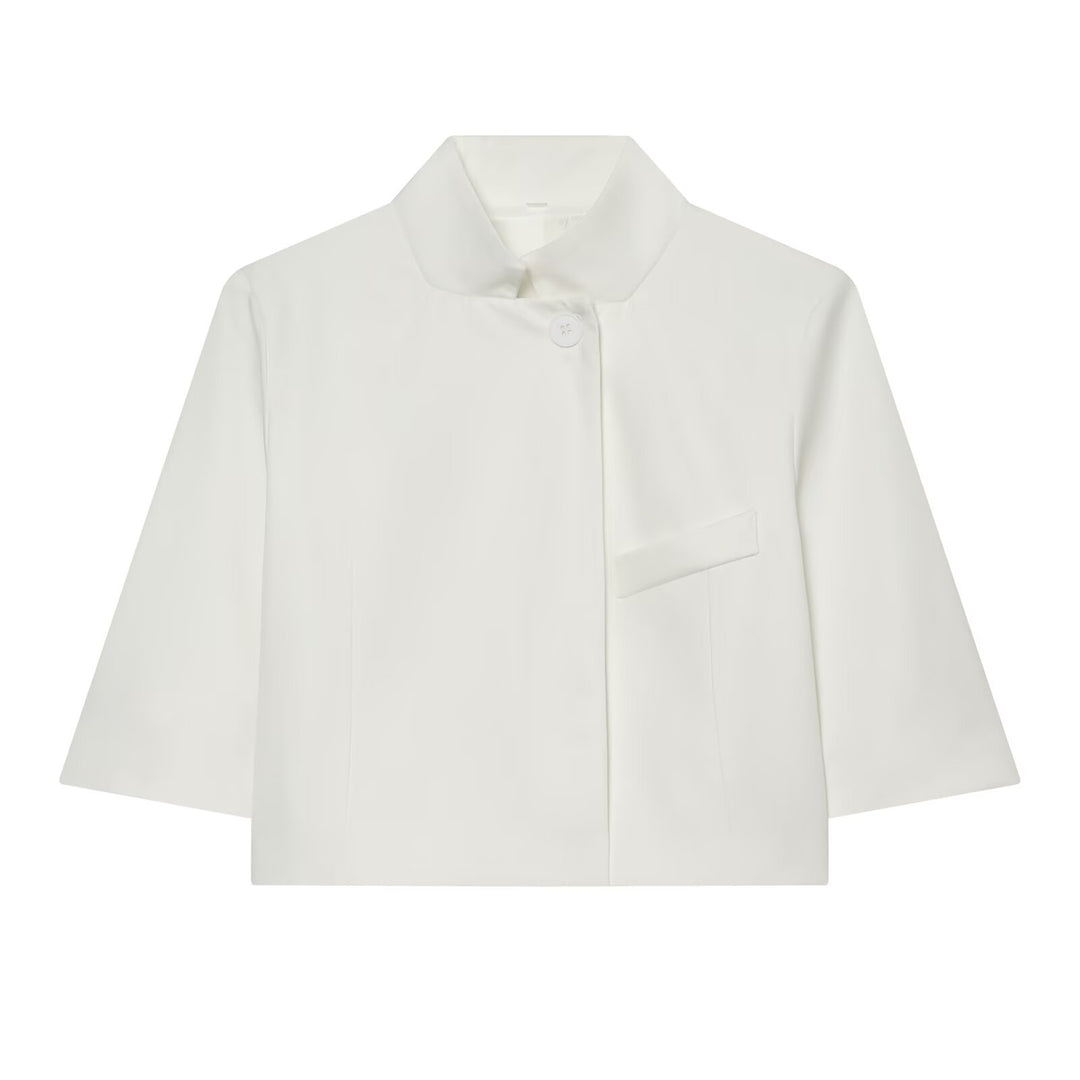 Damen Kurzgeschnittene Boxy-Jacke mit Stehkragen und Dreiviertelärmeln Drune