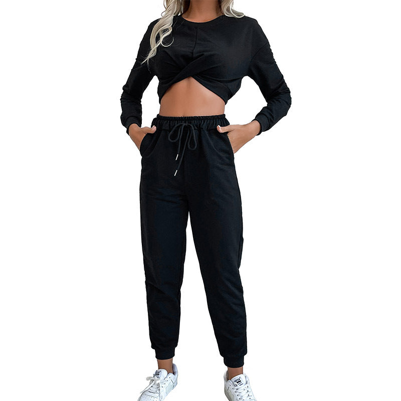 Damen Zweiteiliges Lounge-Set mit gedrehtem kurz geschnittenem Sweatshirt und hochtaillierter Jogginghose Drune