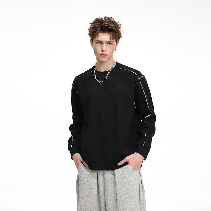 Herren Oversize Rippstruktur-Langarmshirt mit Kontrastnähten Drune