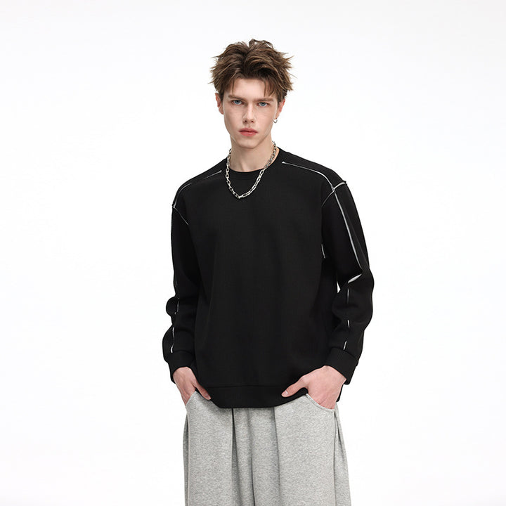 Herren Oversize Rippstruktur-Langarmshirt mit Kontrastnähten Drune