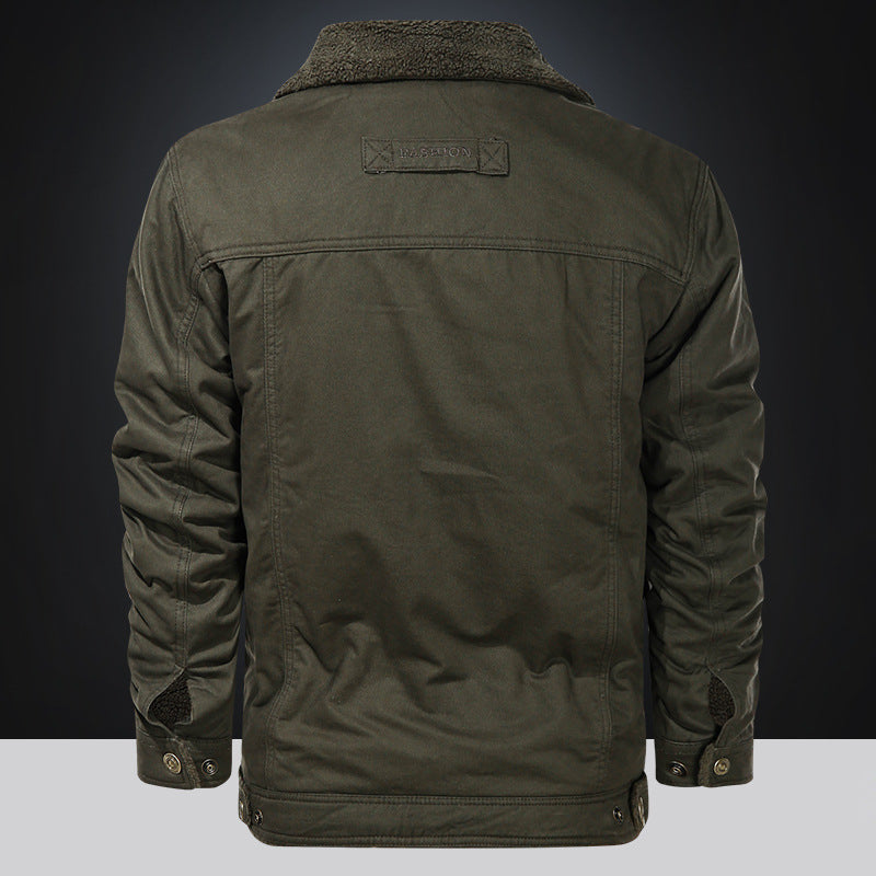 Herren nan gefütterte Canvas-Fieldjacke mit Teddyfutter, Brustklappe und Druckknopffront Drune