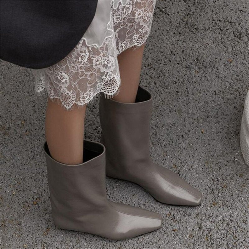 Damen kniehohe Stiefel mit quadratischer Zehenform und schlankem Schaft Drune