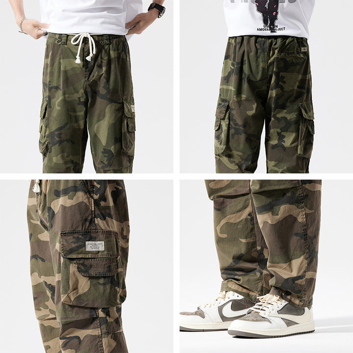 Herren Locker geschnittene Mehrfach-Taschen Cargohose mit Kordelzug und Camouflage-Muster Drune