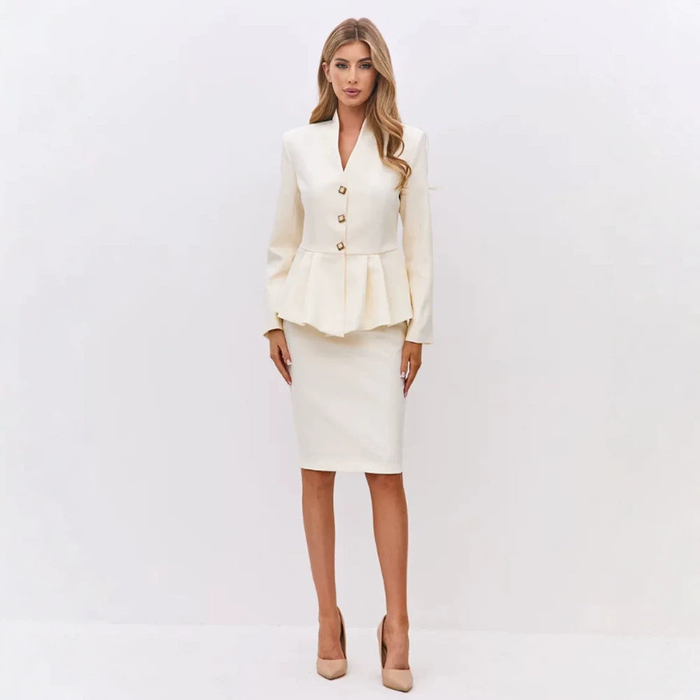 Damen Taillierter Blazer mit Peplum und Bleistiftrock Drune