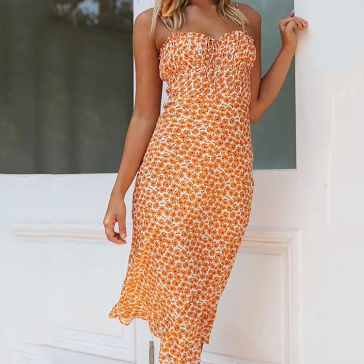 Damen Figurnahes Blumen-Midikleid mit schmalem Schnitt und Raffung Drune