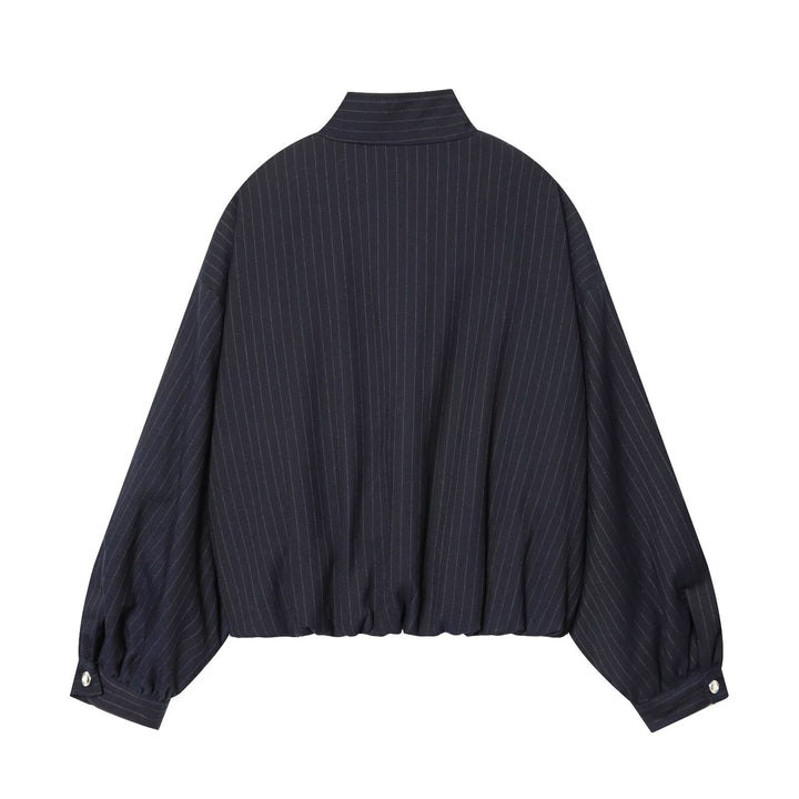 Damen Kurze Nadelstreifen-Blousonjacke mit Stehkragen, Ballonärmeln und elastischem Saum Drune