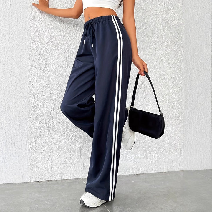 Damen Freizeithosen mit hoher Taille und sportlichen Streifen Drune