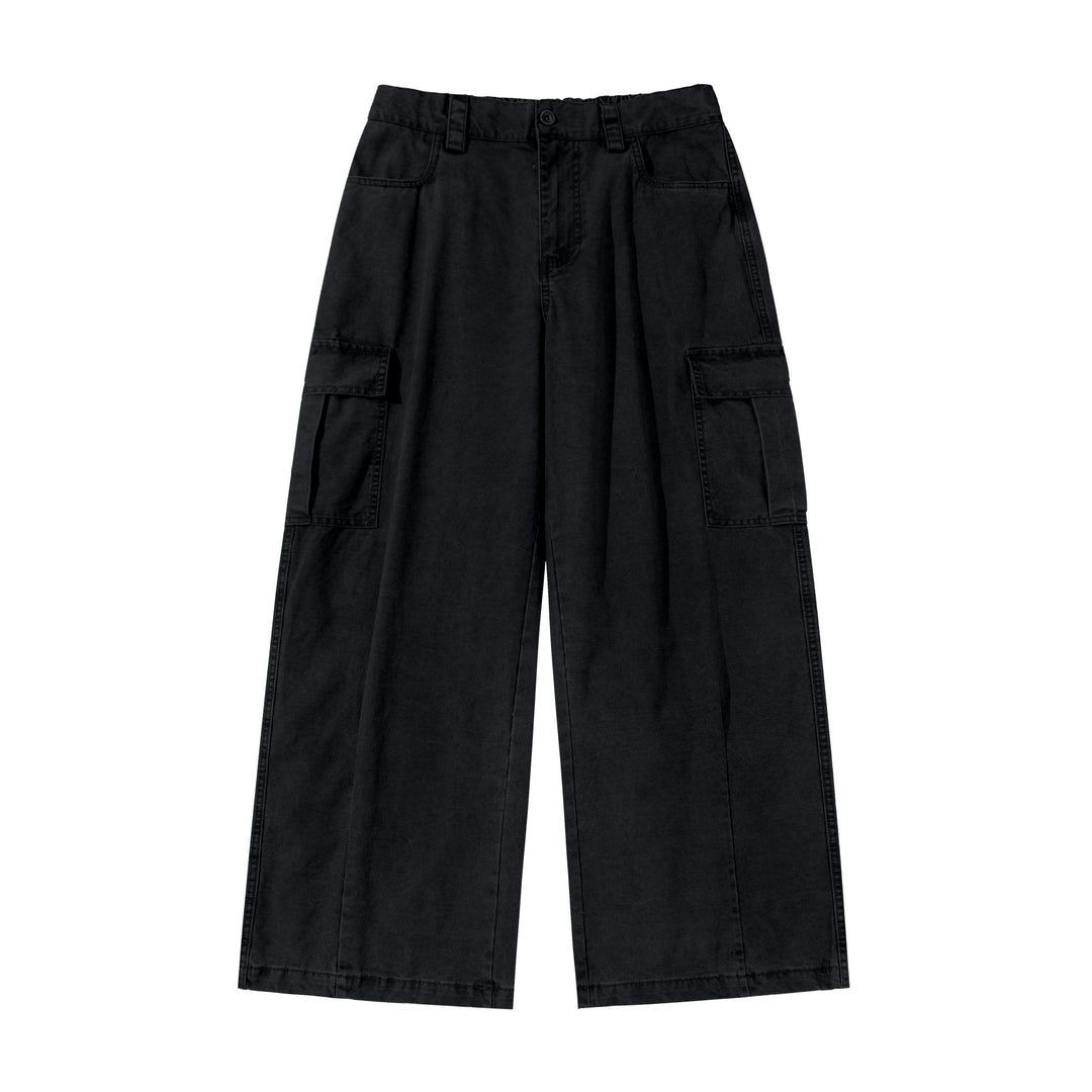 Damen Cargo-Hose im weiten Bein mit hoher Taille und aufgesetzten Taschen Drune