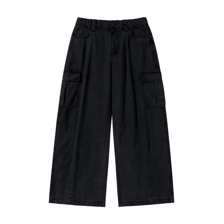 Damen Cargo-Hose im weiten Bein mit hoher Taille und aufgesetzten Taschen Drune