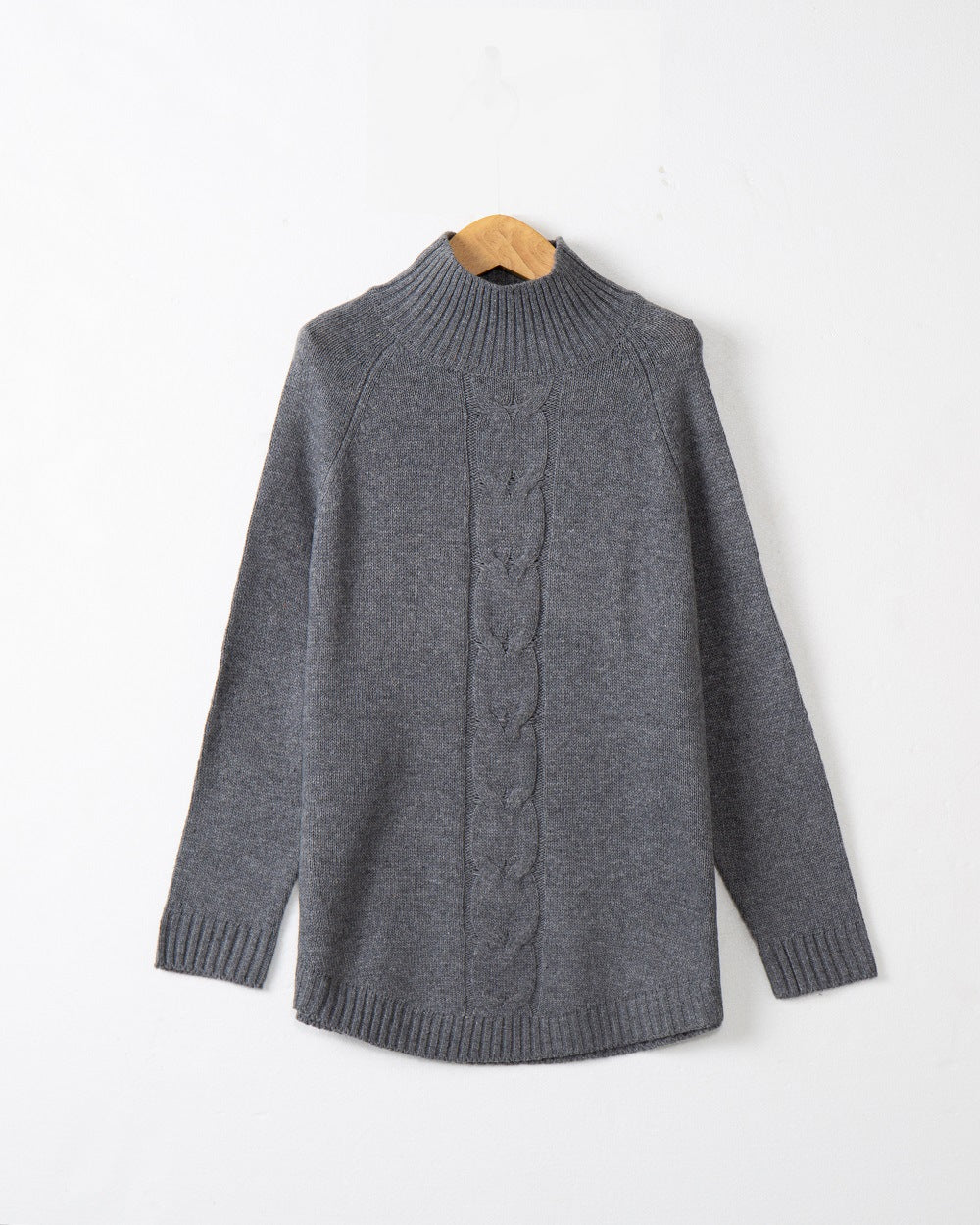 Damen Rollkragenpullover mit Zopfmuster und Raglanärmeln Drune