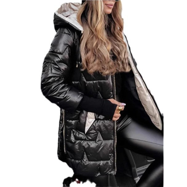 Damen modische und wärmende Steppjacke mit Kapuze Drune