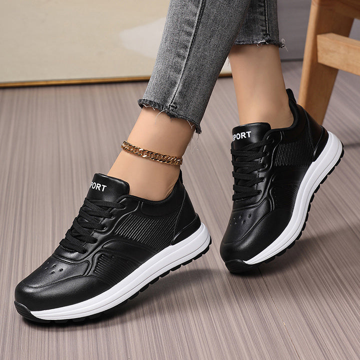 Damen Freizeit-Plateau-Sneaker mit stoßdämpfender Memory-Zwischensohle und Lederoptik Drune