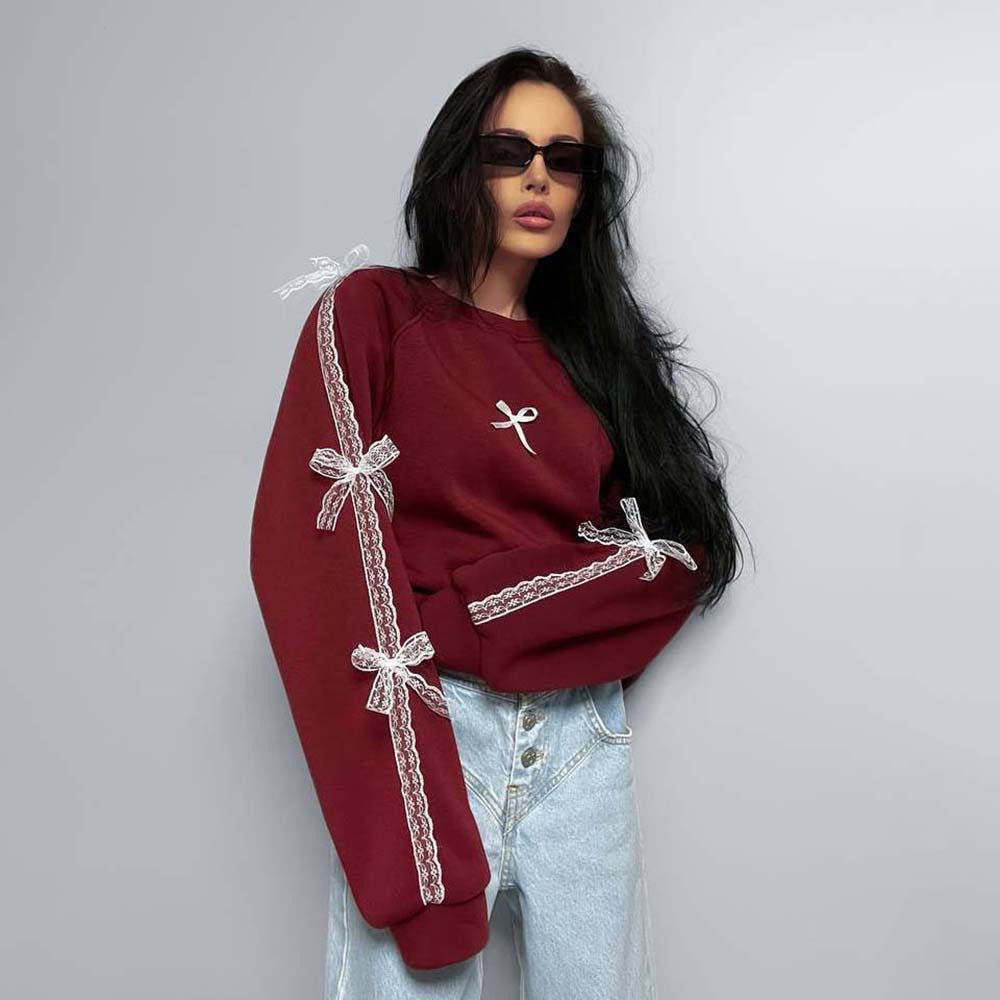 Damen elegantes Sweatshirt mit einzigartigen Bindegürteln Drune