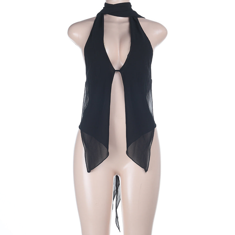 Damen schickes transparentes Oberteil mit verstellbarem Halter Drune
