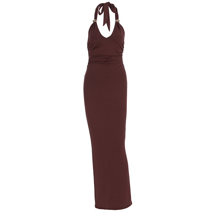 Damen Elegantes Abendkleid mit tiefem V-Ausschnitt und dekorativem Halter Drune